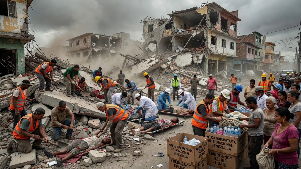 Earthquake destruction and rescue efforts in La Guaira, Venezuela after 7.5 magnitude quake