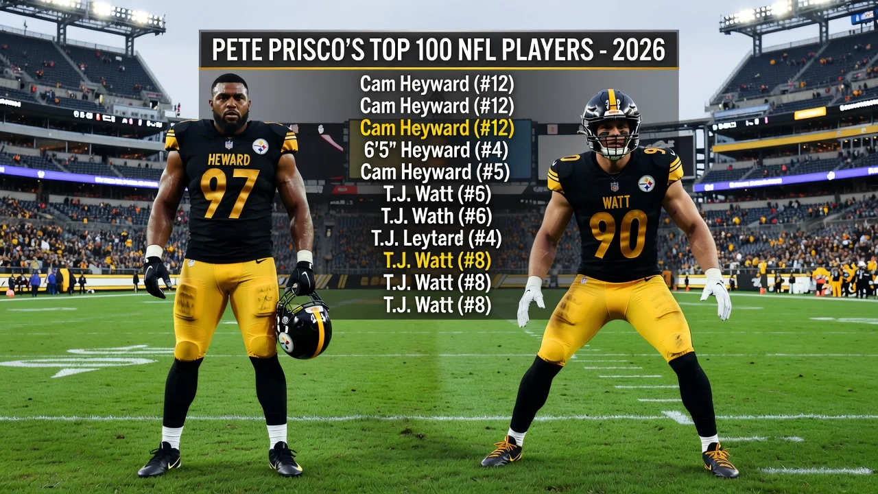 Illustration of Steelers players Cam Heyward and T.J. Watt on Prisco's top 100 NFL list