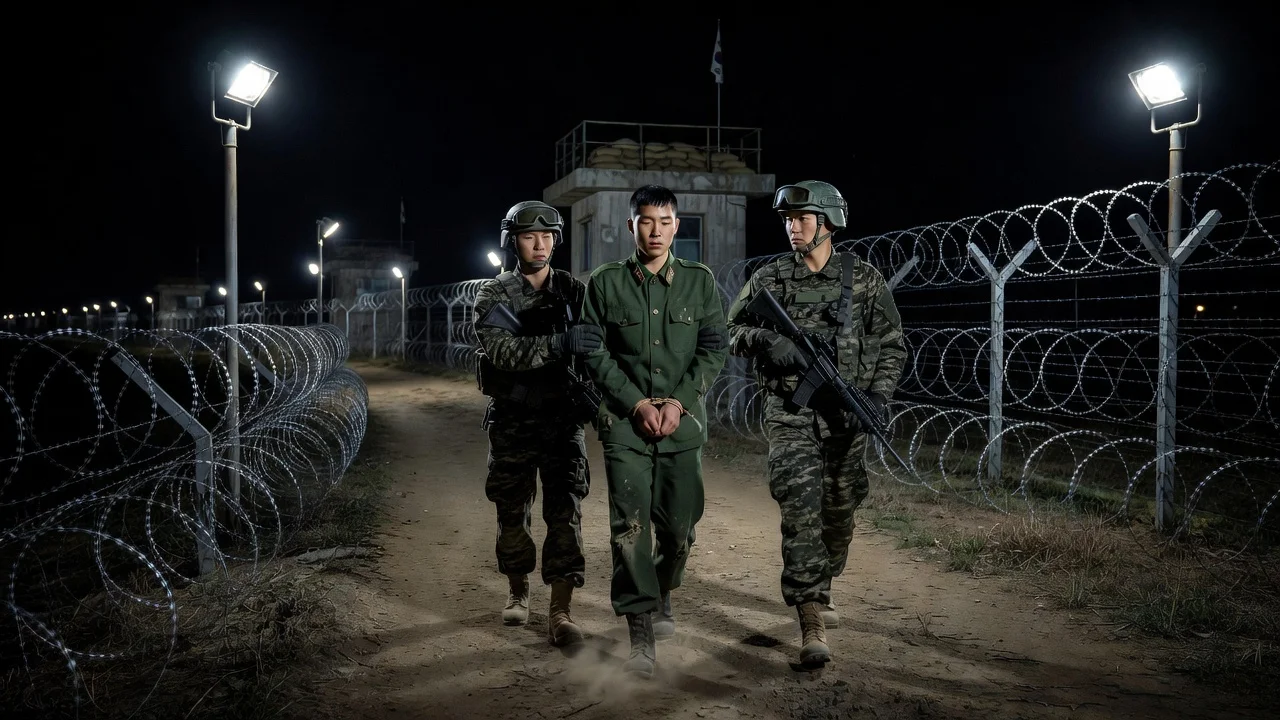 North Korean soldier taken into South Korean custody at the border.