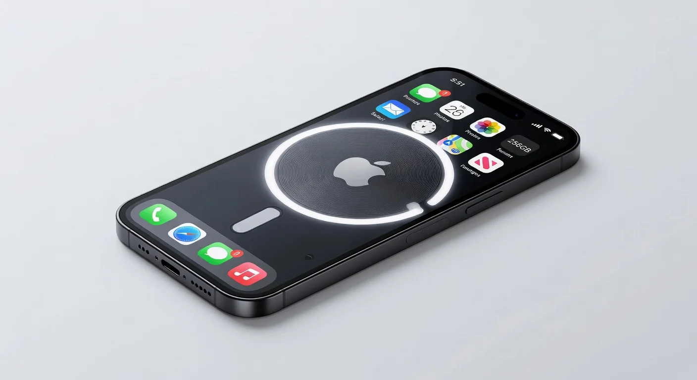 Photorealistic render of Apple iPhone 17E highlighting MagSafe charging and 256GB storage for news article.