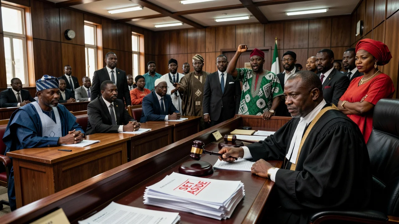Nigerian judge in Lokoja courtroom vacating order on NDC party registration with INEC