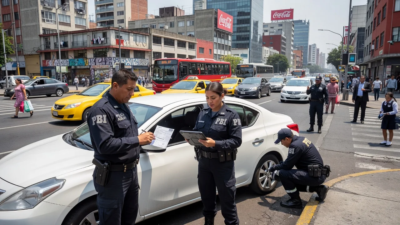 Police officers issuing traffic fines in Mexico City streets