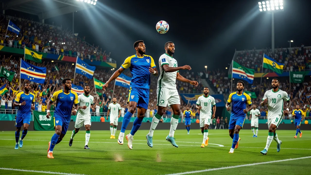 Illustration of Cape Verde vs Saudi Arabia in the 2026 World Cup Group H match.