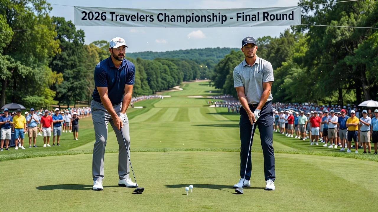 Scottie Scheffler and Viktor Hovland teeing off together at the Travelers Championship