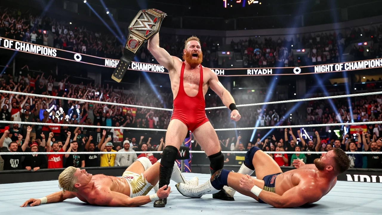 Illustration of Sami Zayn winning the Undisputed WWE Championship at Night of Champions.