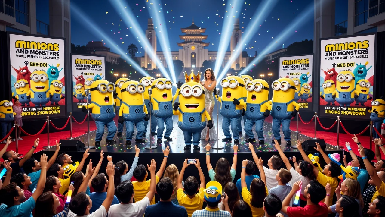 Winner of Minionese song contest crowned at Minions and Monsters premiere in Los Angeles.
