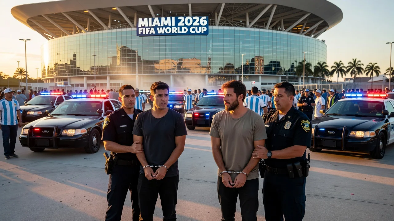 Two Argentine YouTubers detained by police near a Miami stadium during the World Cup.