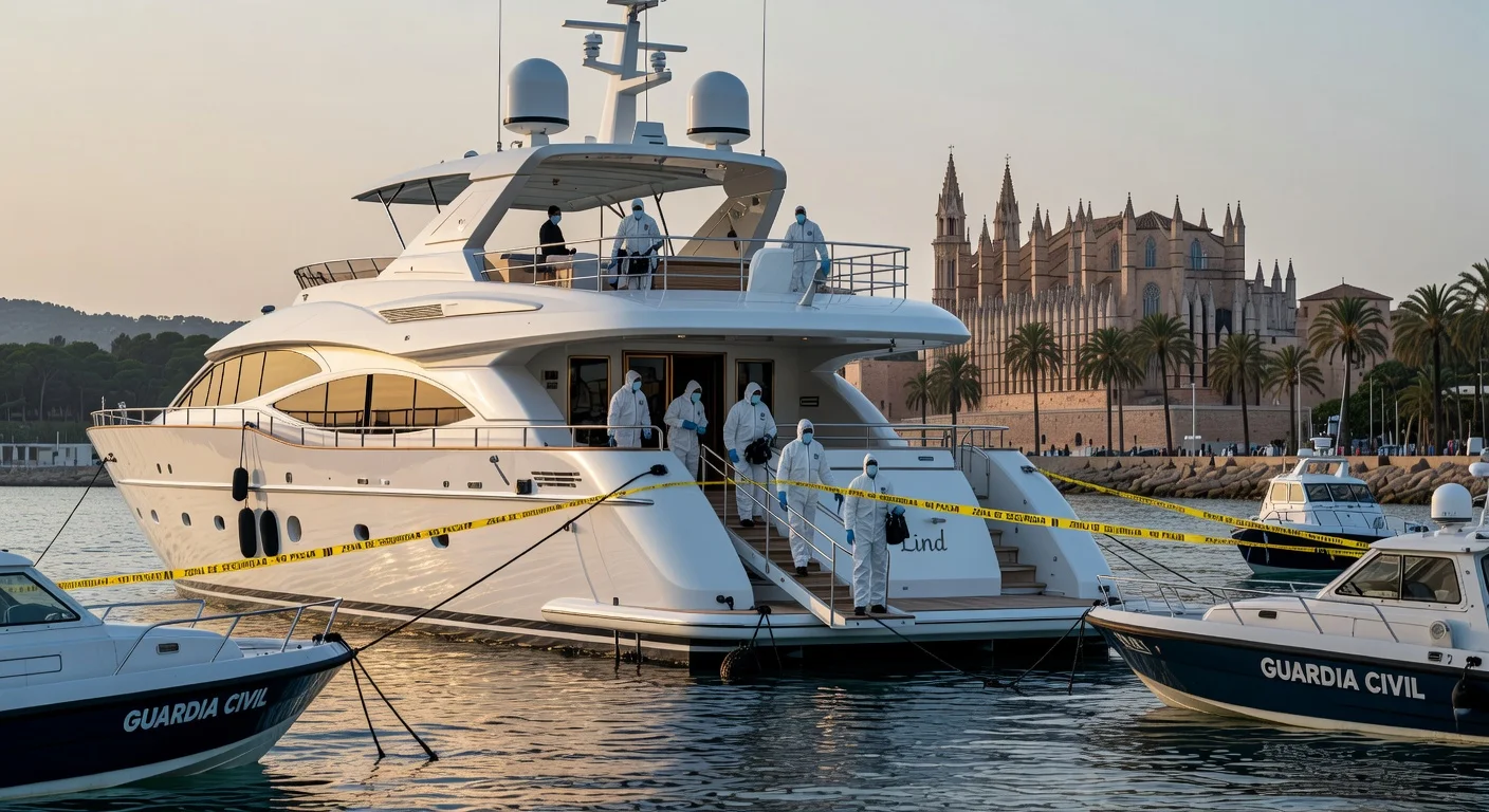 Investigators board superyacht Lind in Palma harbor amid death probe, Majorca.