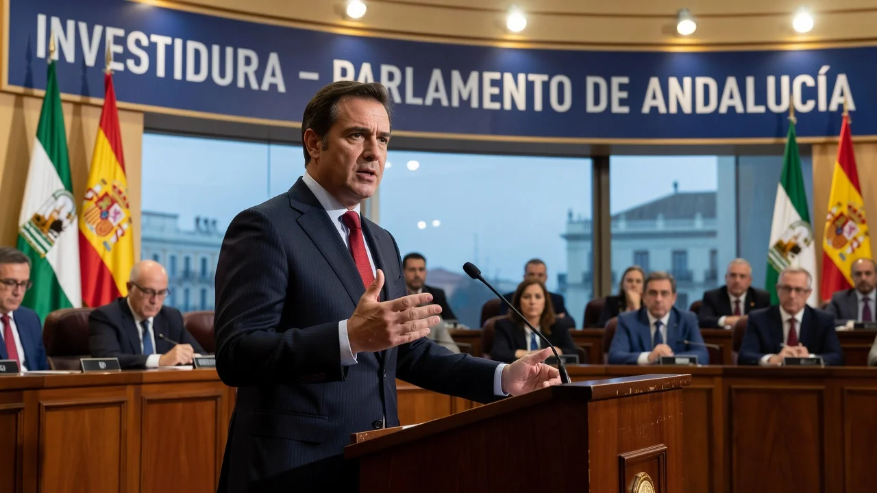 Juanma Moreno delivering investiture speech in Andalusian parliament