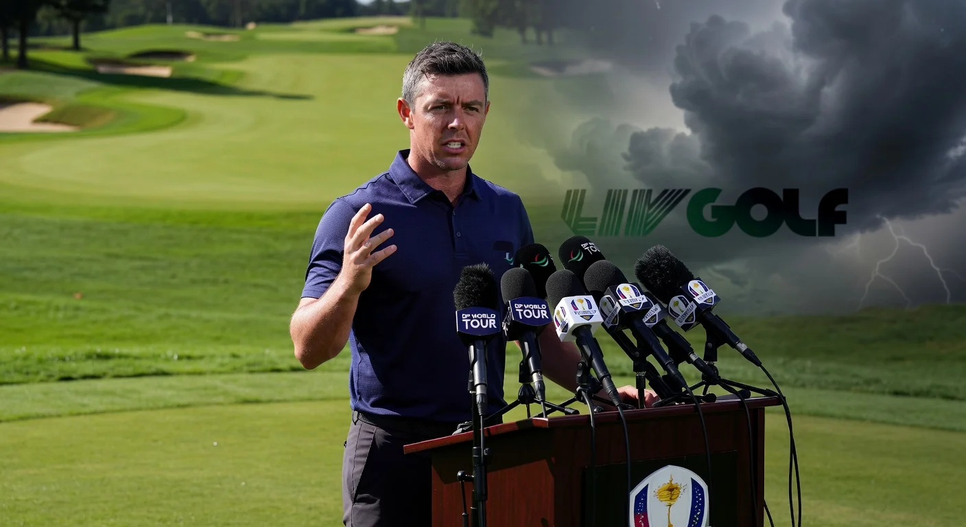 Rory McIlroy expresses disappointment at press conference over Jon Rahm's rejection of DP World Tour deal amid Ryder Cup tensions.