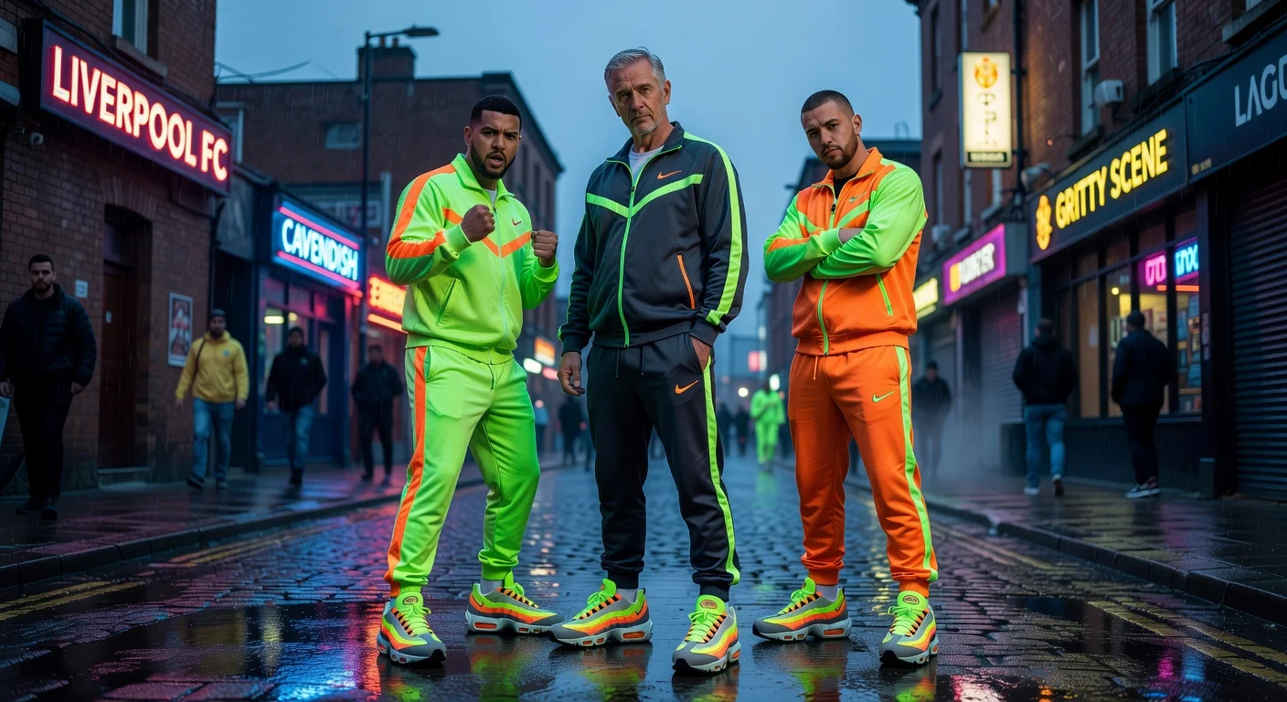 Louis Theroux stars in JD Sports' Nike Air Max 95 OG Neon campaign with Kasst 8 and The Bov Boys on a Liverpool street.