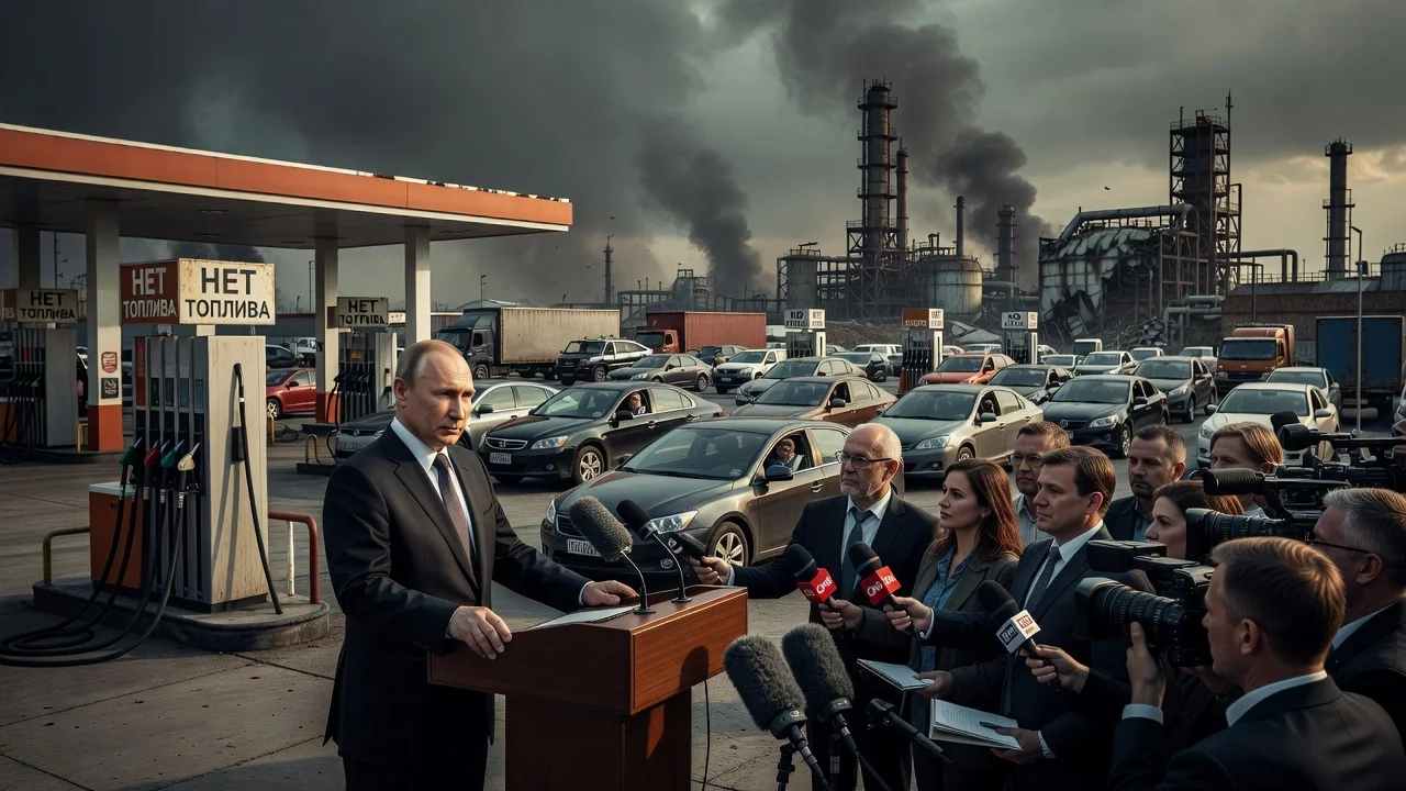 Vladimir Putin speaking about fuel shortages in Russia caused by Ukrainian strikes on energy infrastructure