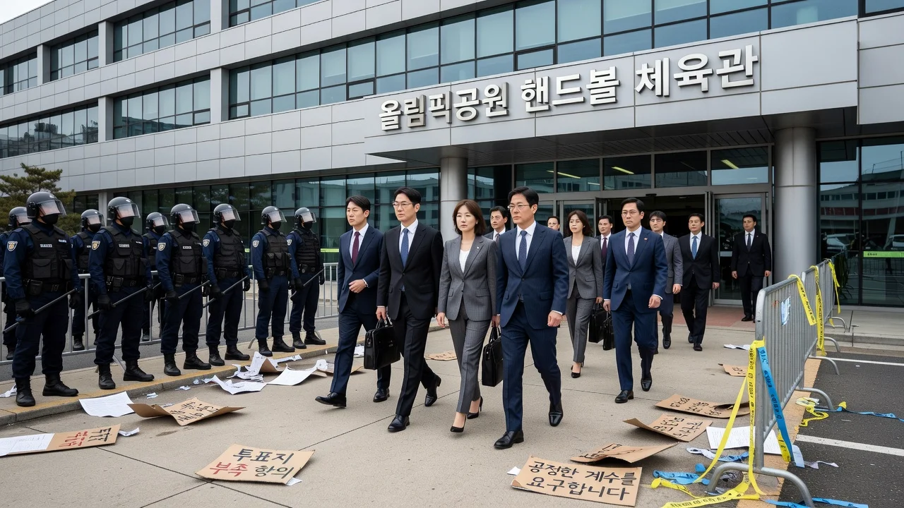 Parliamentary committee inspects blockaded vote counting site at Olympic Park Gymnasium in Seoul