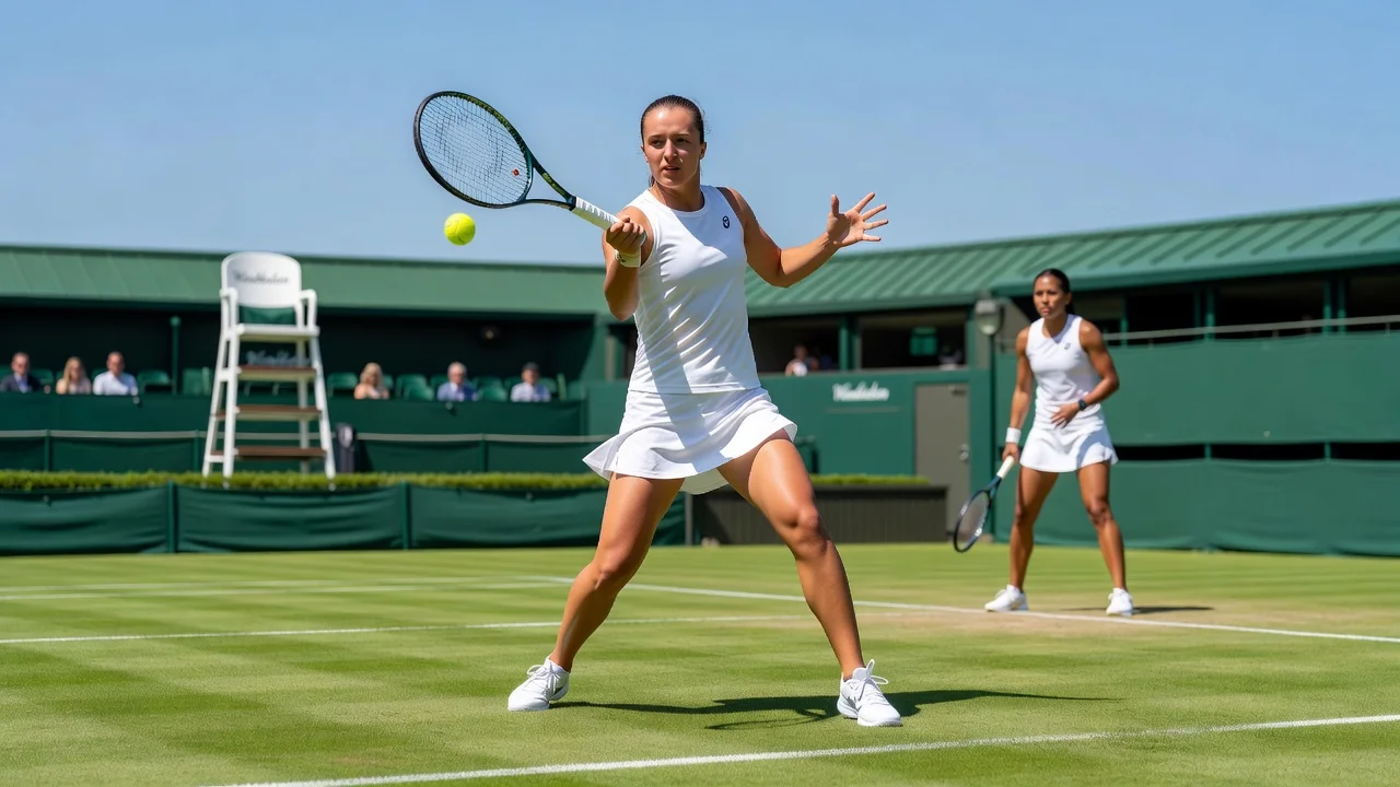 Iga Swiatek preparing for Wimbledon match against Alexandra Eala on grass court