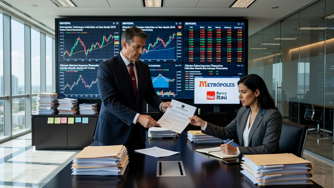 Bank executive delivering legal notice to news portal journalist regarding client charge disputes.