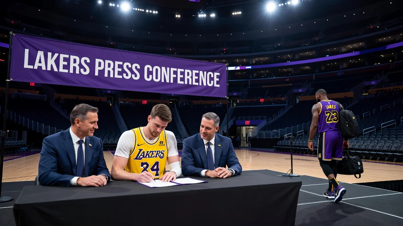 Illustration of Lakers acquiring Walker Kessler with LeBron James leaving for free agency.