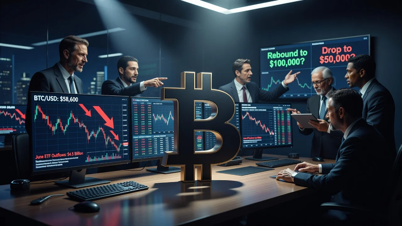 Bitcoin price chart with ETF outflows illustration for news article