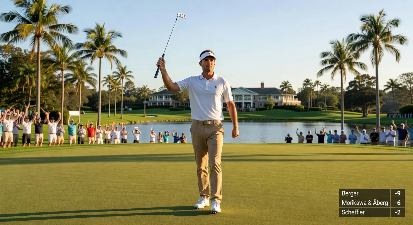 Daniel Berger celebrates his three-shot lead after a bogey-free 9-under 63 in the first round of the Arnold Palmer Invitational at Bay Hill.