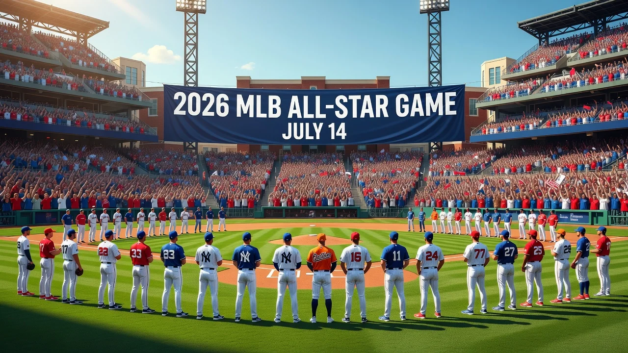 MLB players at Citizens Bank Park for 2026 All-Star Game announcement illustration