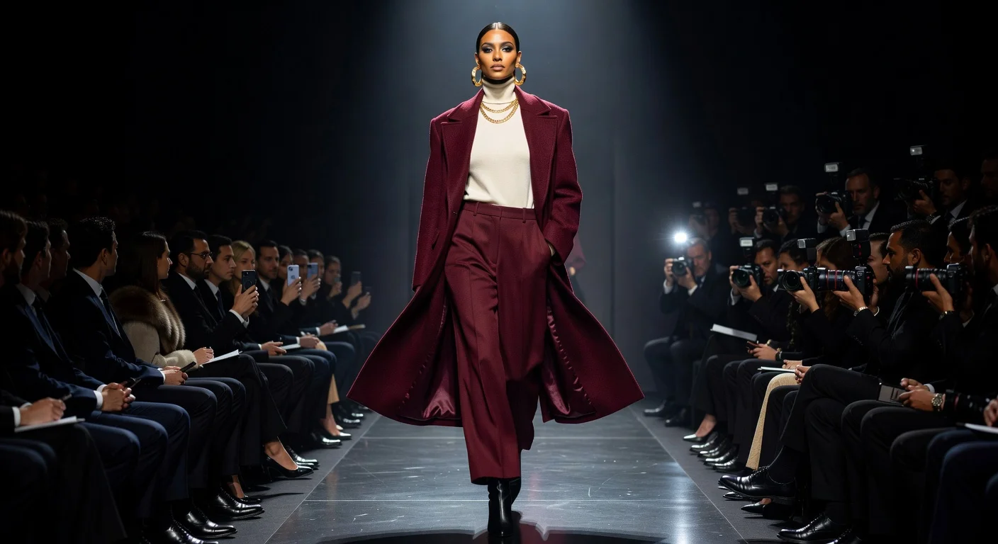 Runway model showcasing Mossi Fall 2026 ready-to-wear collection in a Vogue-featured fashion show.