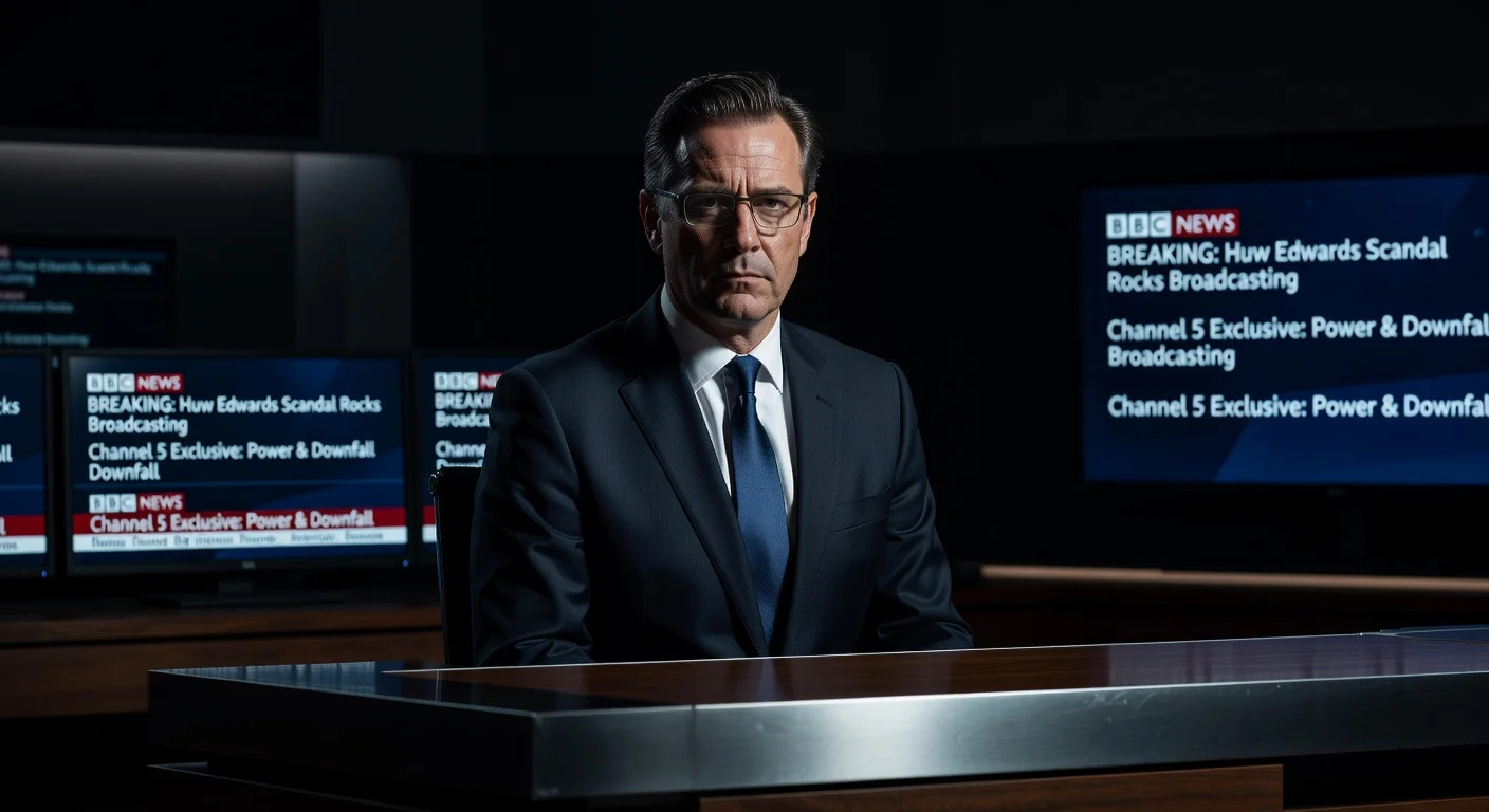 Promotional photo of Martin Clunes portraying Huw Edwards in the Channel 5 drama about the BBC presenter's scandal.