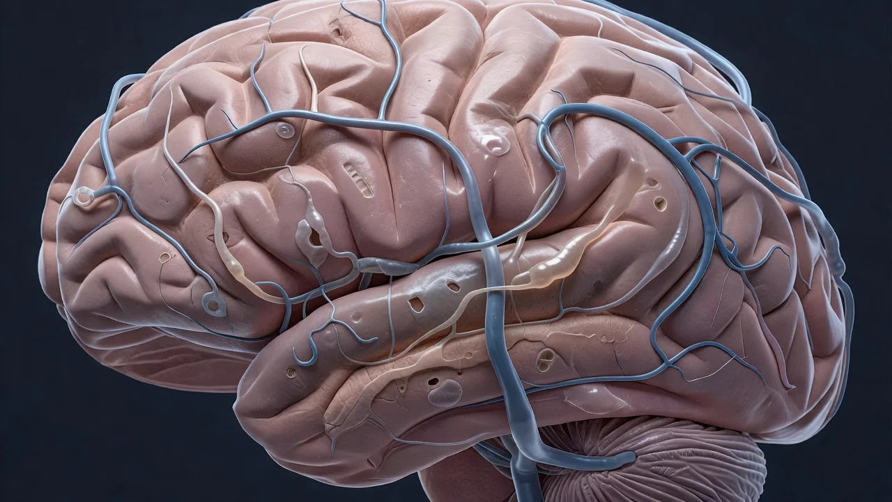 Medical illustration of brain arteries showing widening linked to lacunar stroke.