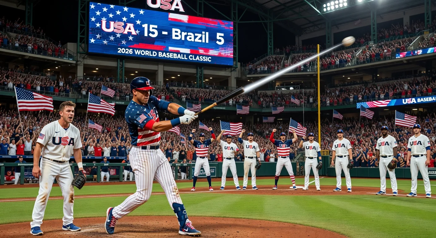 Aaron Judge hits a decisive two-run homer as Team USA defeats Brazil 15-5 in World Baseball Classic opener in Houston.