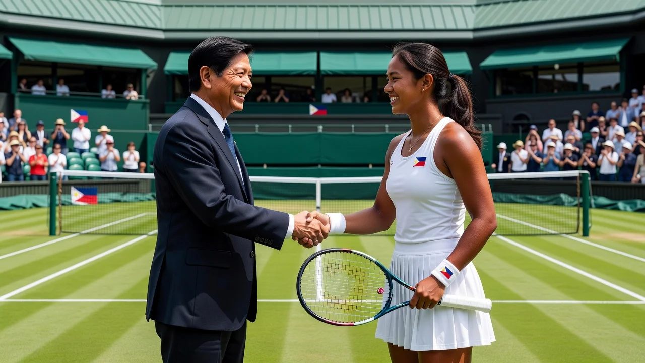 President Marcos congratulating Alexandra Eala at Wimbledon tennis courts