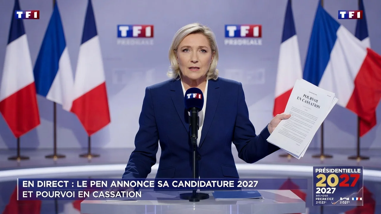 Marine Le Pen announcing 2027 presidential candidacy on TF1 television
