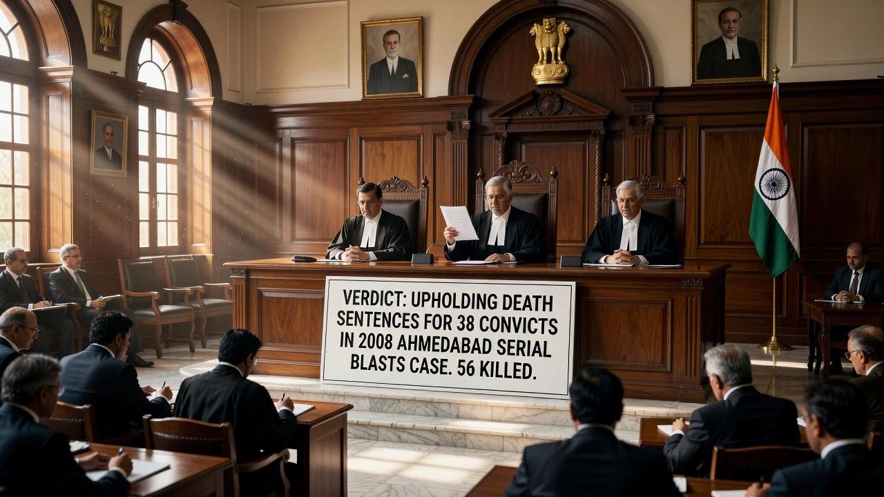 Illustration of Gujarat High Court upholding death sentences in 2008 Ahmedabad blasts case