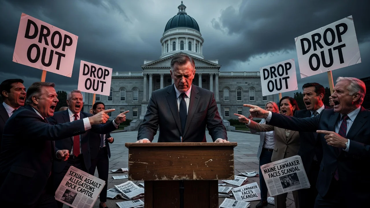 Illustration of Graham Platner facing Democratic calls to withdraw from Maine Senate race amid allegations