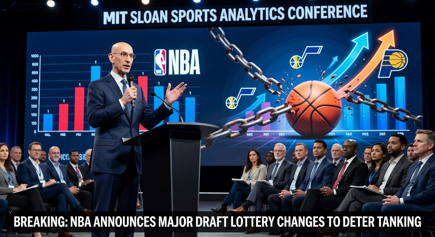 Adam Silver speaks at MIT Sloan Conference on NBA draft lottery reforms to combat tanking.