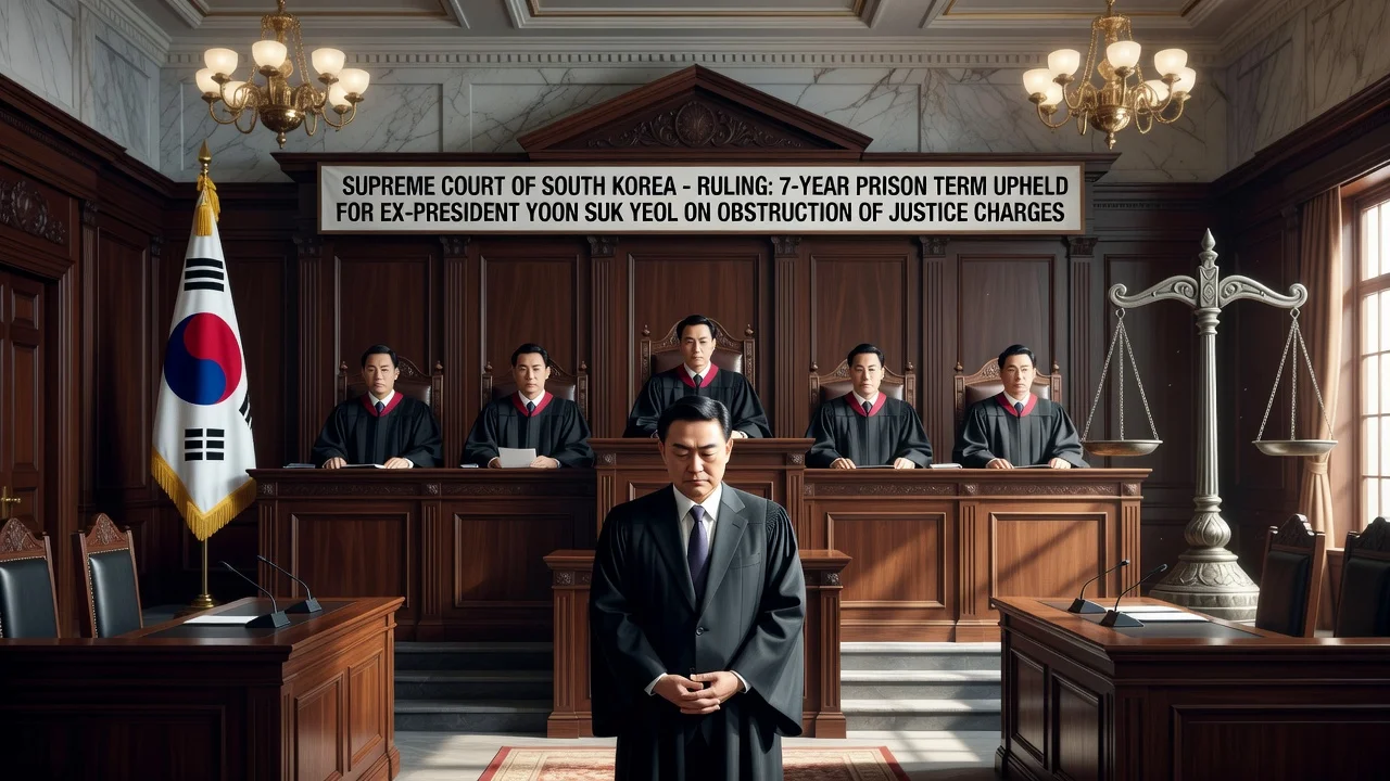 Illustration of the Supreme Court upholding former President Yoon Suk Yeol's seven-year prison sentence.