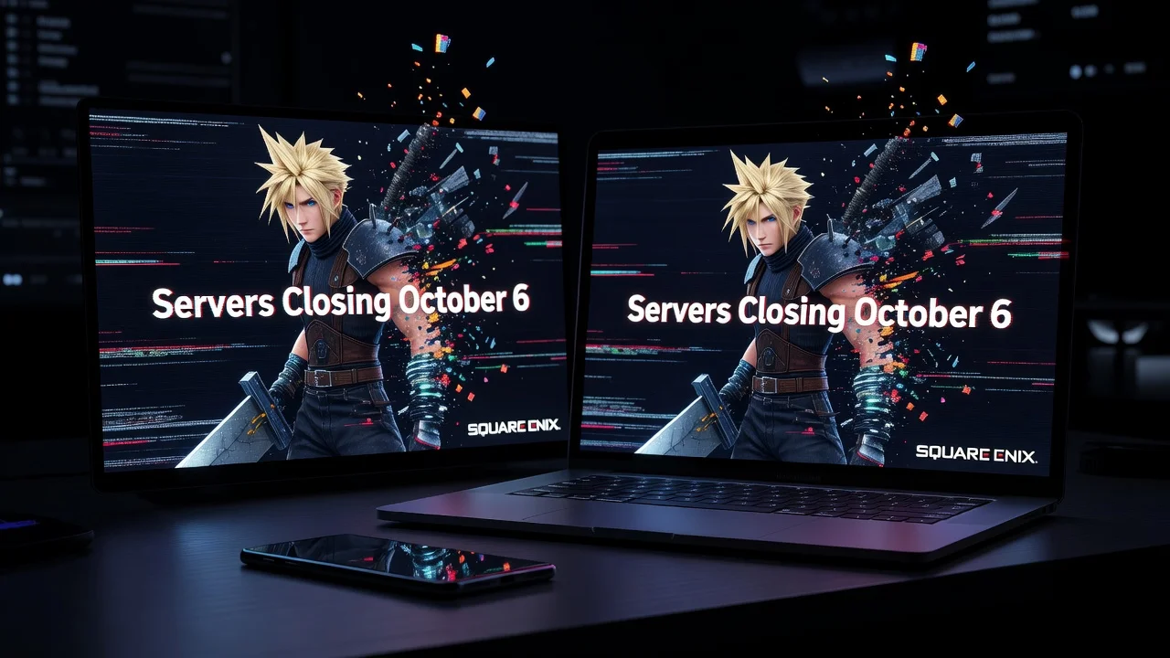 Photorealistic illustration of Final Fantasy VII Ever Crisis servers shutting down.