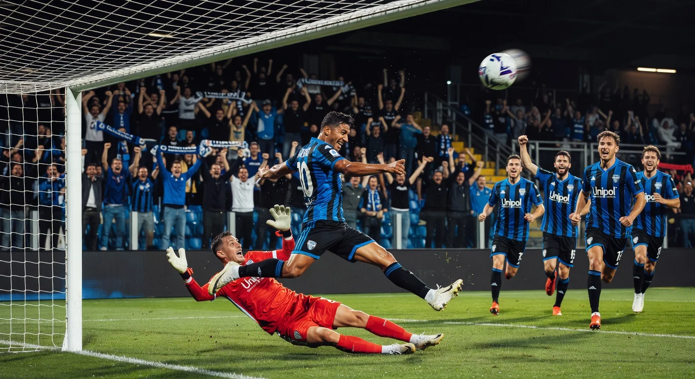 Lucas Da Cunha celebrates his long-range winning goal as Como defeats Cagliari 2-1 in Serie A, matching Roma's points.