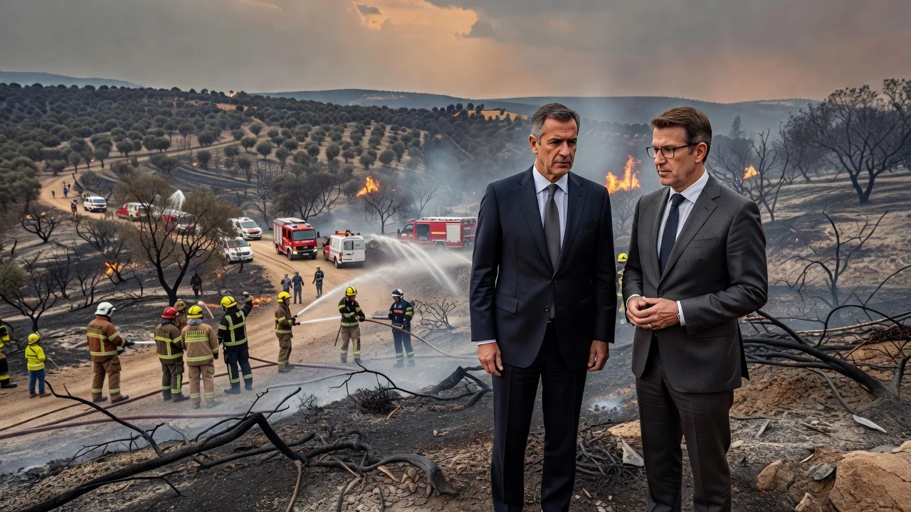 Illustration of Spanish officials coordinating response to Almería wildfire