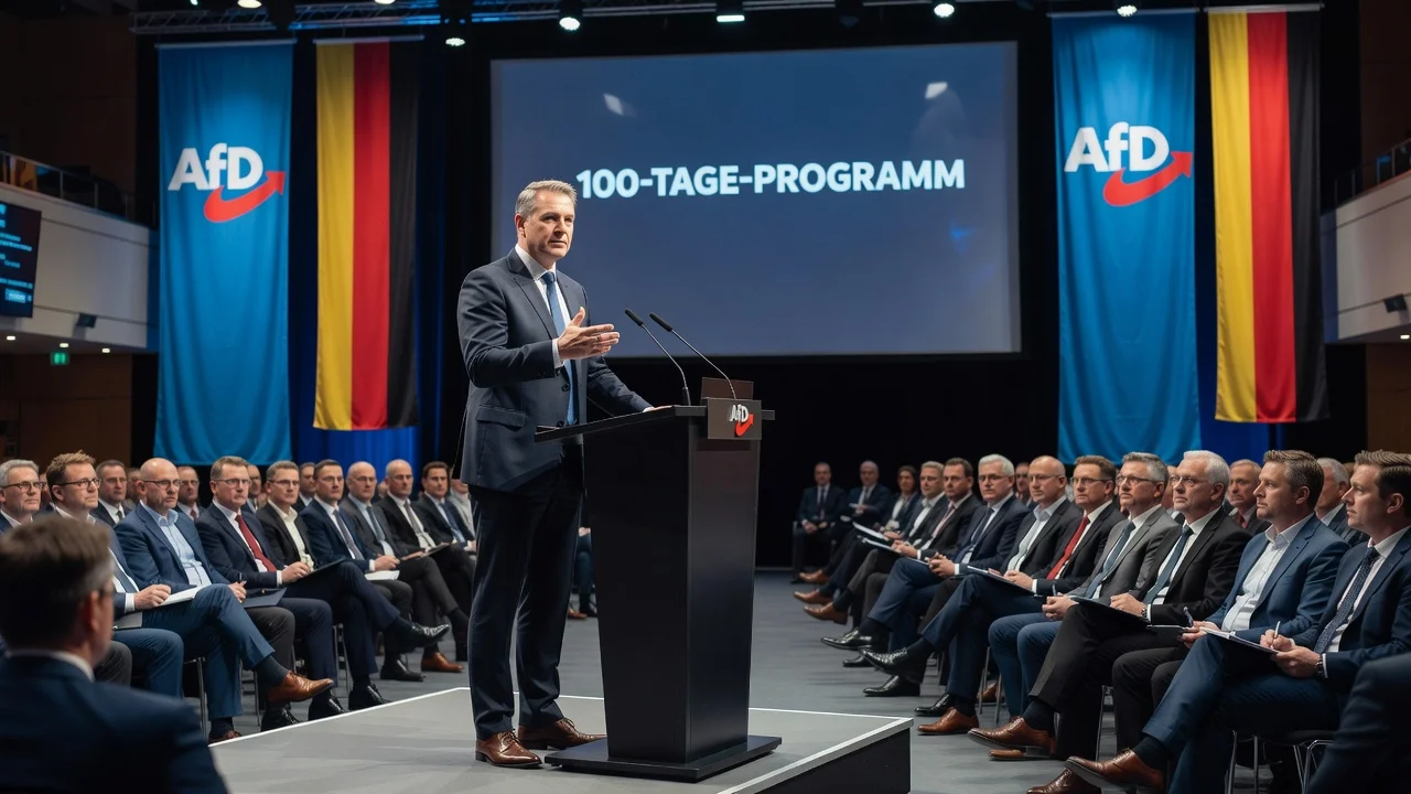 Ulrich Siegmund presenting AfD's 100-day program at party congress in Magdeburg