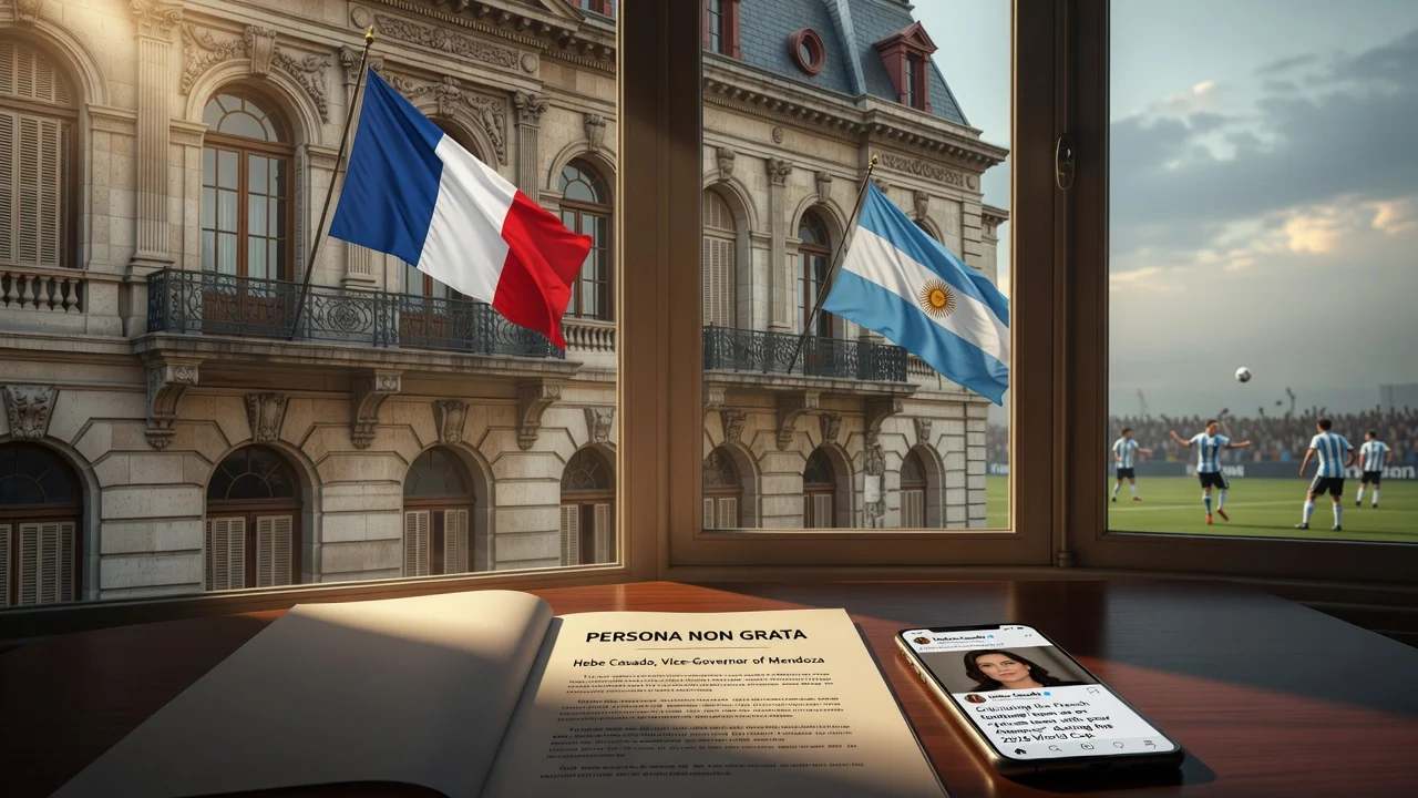 Illustration of French Embassy declaring Hebe Casado persona non grata over her tweet about the French World Cup team