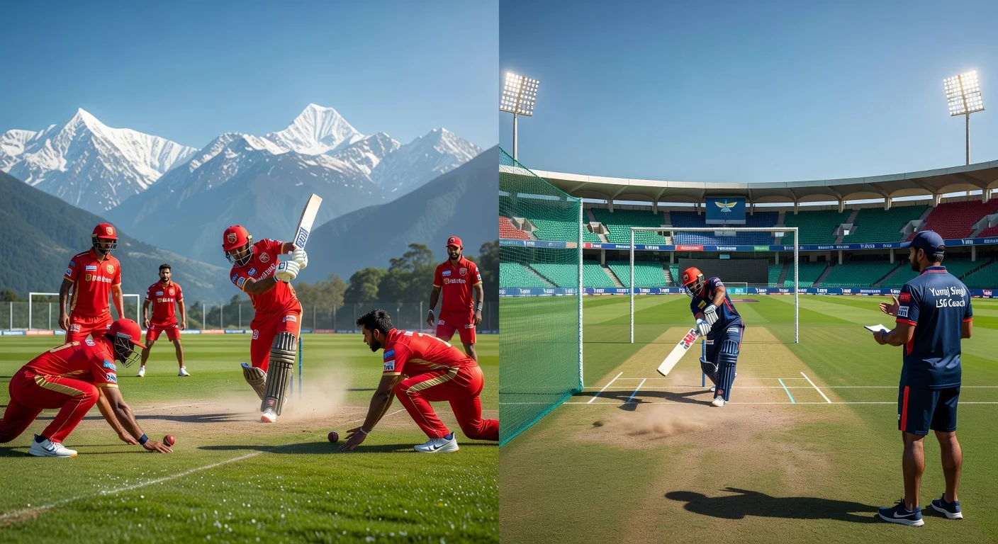 IPL 2026 kickoff: Punjab Kings train in scenic Dharamsala Himalayas; LSG sessions at Ekana Stadium with Rishabh Pant and Yuvraj Singh.