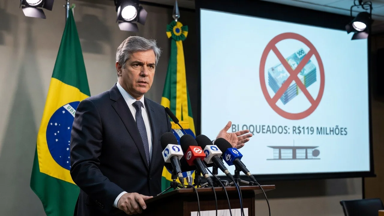 Valdemar Costa Neto speaking at a press conference about denying irregularities in amendments and criticizing a court decision.
