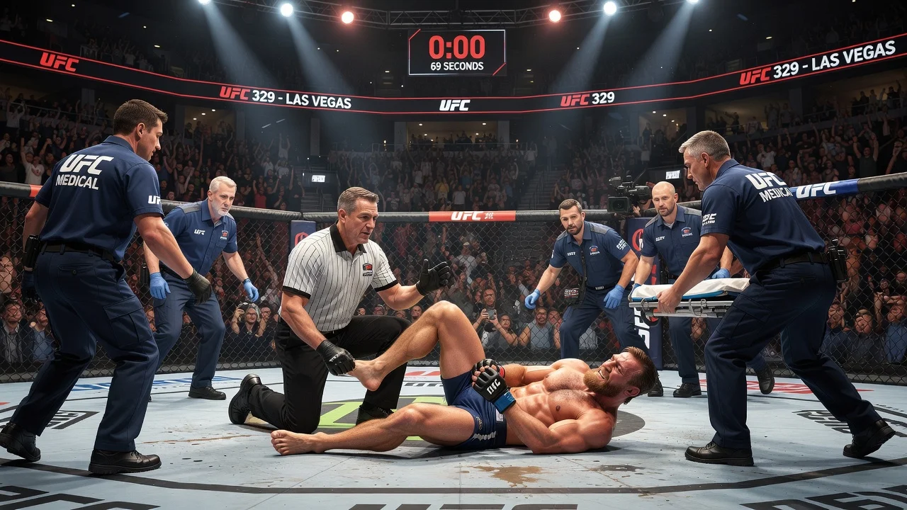Conor McGregor injured on the octagon mat during UFC 329 main event