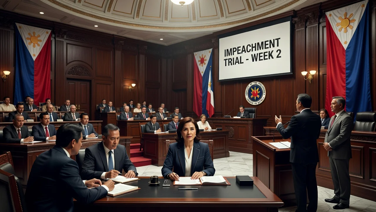 Illustration of Sara Duterte's impeachment trial in the Philippine Senate.