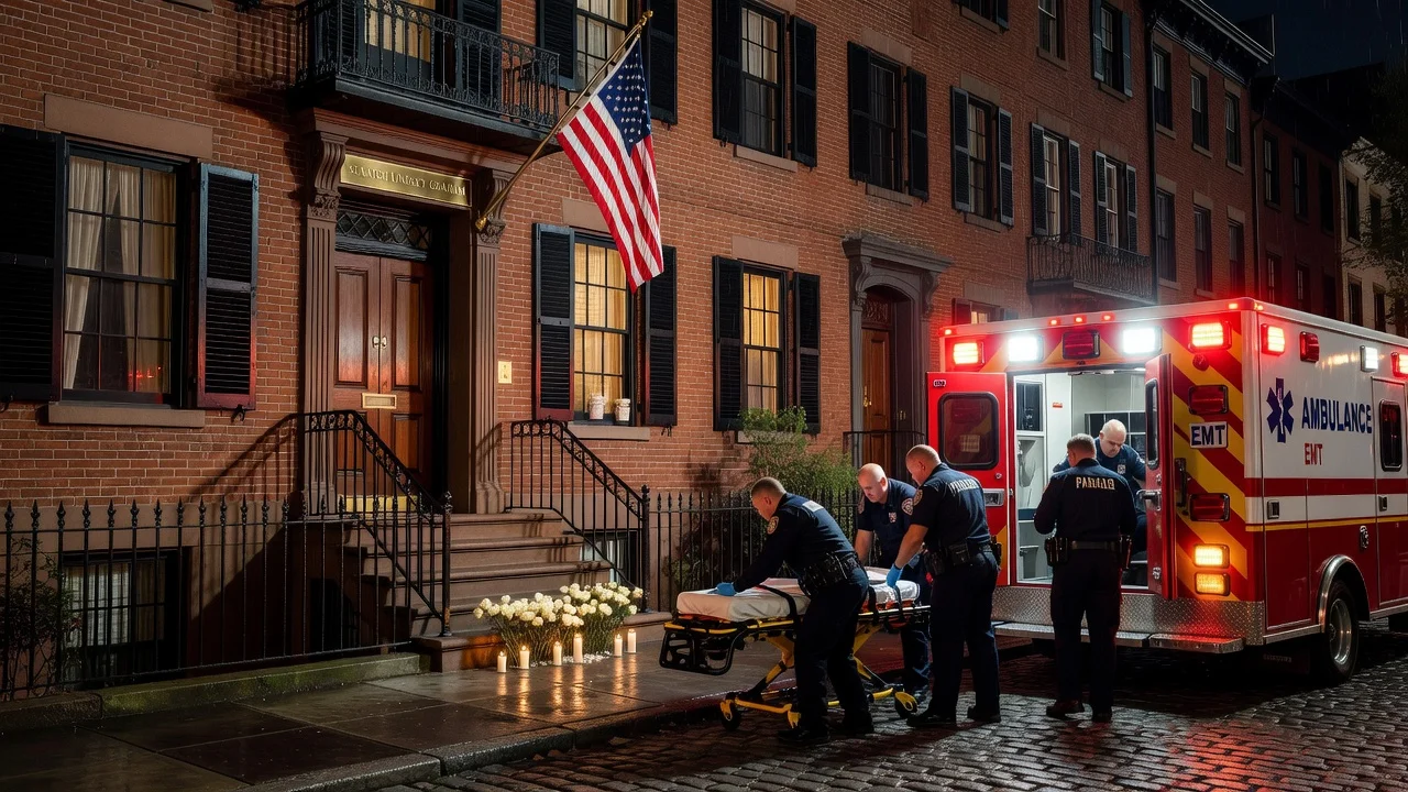 Illustration of emergency services at Senator Lindsey Graham's residence on Capitol Hill after his passing.