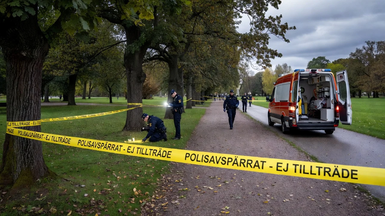 Police cordon and ambulance at Furutorpsparken after a child was injured in a suspected crime.