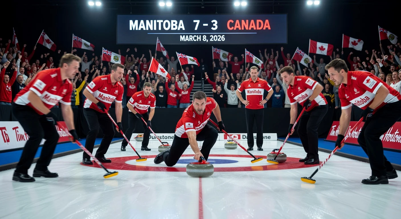 Matt Dunstone's Team Manitoba celebrates a 7-3 semifinal win over Brad Jacobs' Team Canada at the Tim Hortons Brier in St. John's.