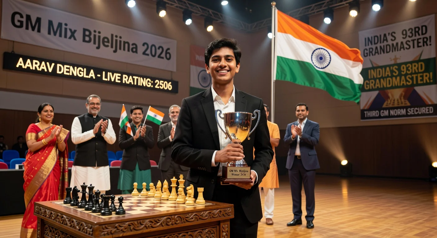 17-year-old Mumbai chess prodigy Aarav Dengla celebrates becoming India's 93rd Grandmaster with trophy from Bosnia tournament.