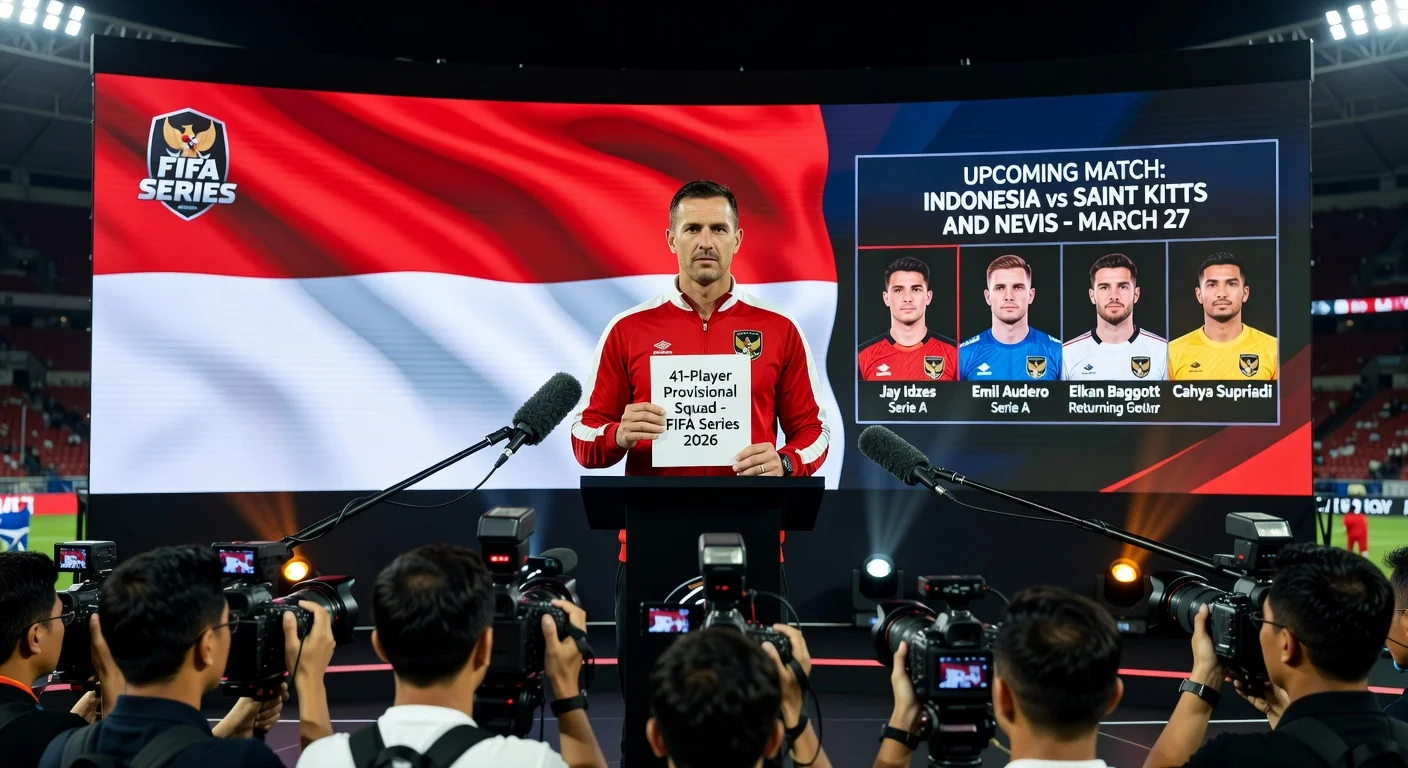 John Herdman announces Indonesia's 41-player provisional squad for FIFA Series 2026 at Jakarta press conference, featuring diaspora stars and key players.