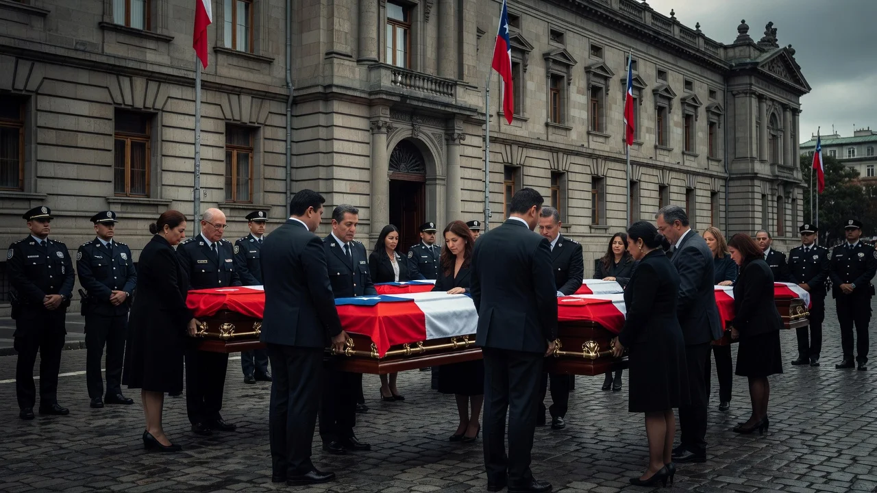 Somber scene of officials returning coffins to families after a fatal crash in Viña del Mar.