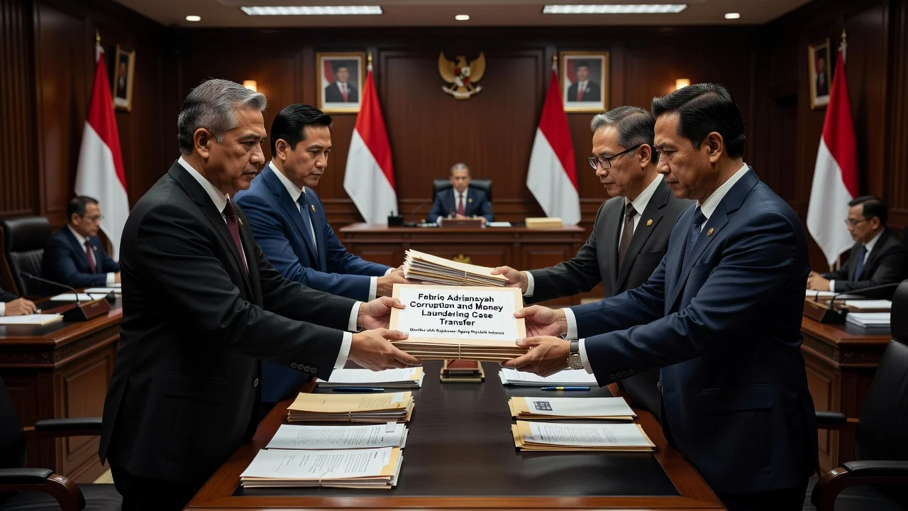 Illustration of officials transferring corruption case files from police to Attorney General's office.