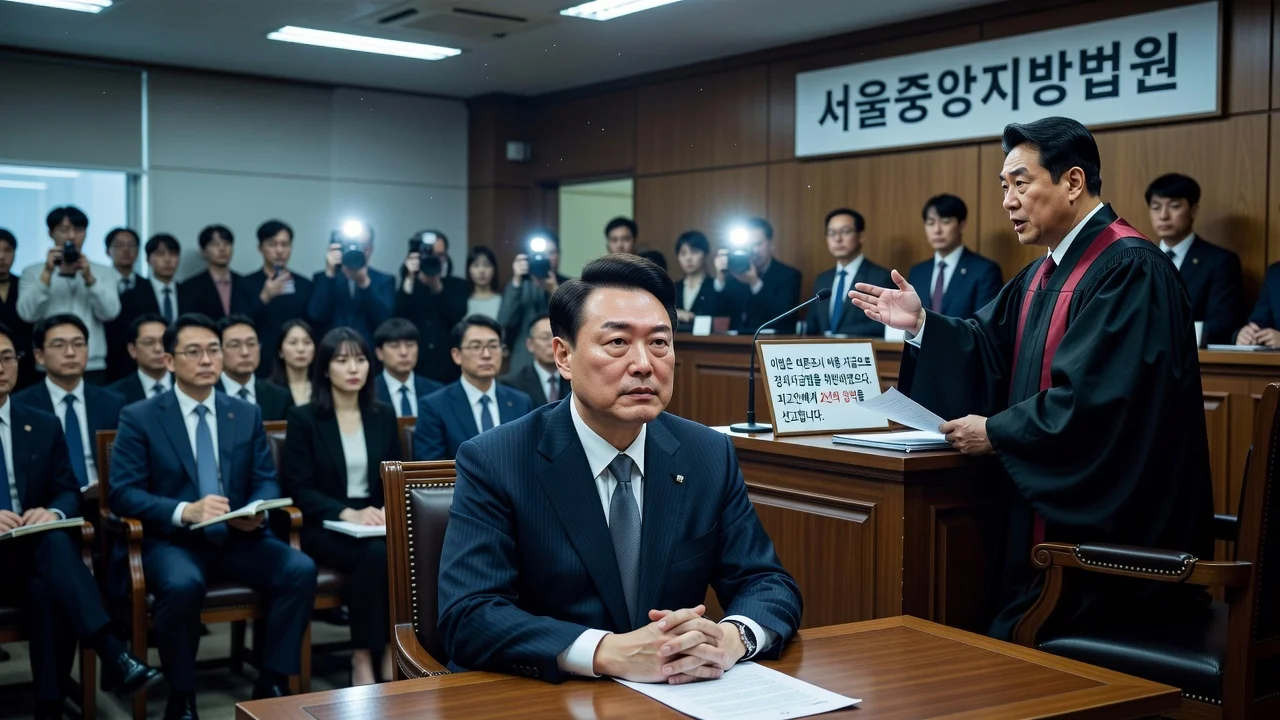 Former President Yoon Suk Yeol receiving a prison sentence in a Seoul court for violating political funds laws.